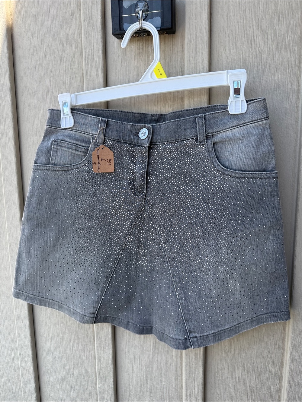 Miss Blumarine Jeans Gray Cotton Embellished Studded Denim Mini Skirt - Picture 2 of 8